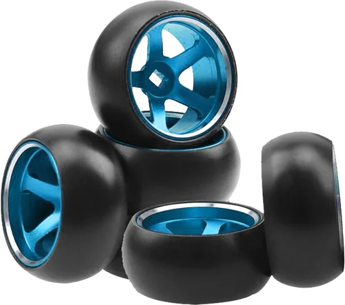 Miniatura 2 de Paquete de 4 neumáticos de plástico de 0.984 in x 0.433 in 1/28 con llantas de metal compatibles con Wltoys K969 K989 P929 Kyosho Mini-Z Mini-Q 1/28