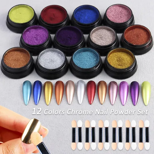 Miniatura 2 de Polvo de uñas cromado, 12 colores, polvo cromado metálico para uñas, efecto espejo, rojo neón, verde, azul, morado, cromo, pigmento extra fino