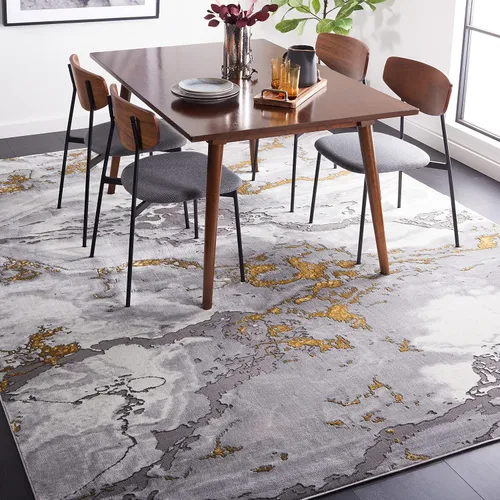 SAFAVIEH Craft Collection - Alfombra de área de 9 x 12 pies, gris y dorado, diseño abstracto moderno, no desprende pelusa y de fácil cuidado, ideal
