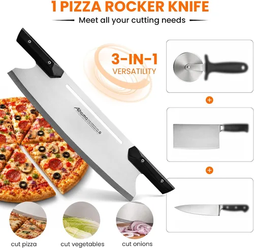 Miniatura 3 de Cuchilla de corte de pizza de 13 pulgadas, cuchillo de pizza japonés ultra afilado 420J1, cortador de pizza resistente con mango doble G10