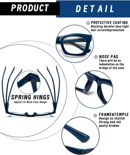 Miniatura 3 de Hubeye Oprah Style - Lentes de lectura para mujeres y hombres, bloqueo de luz azul, para computadora con bisagra de resorte Negro