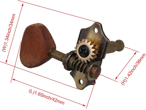Miniatura 4 de Yibuy 6 clavijas de afinación de cuerda de guitarra acústica vintage, afinadores de guitarra 3R3L, aleación de zinc de bronce