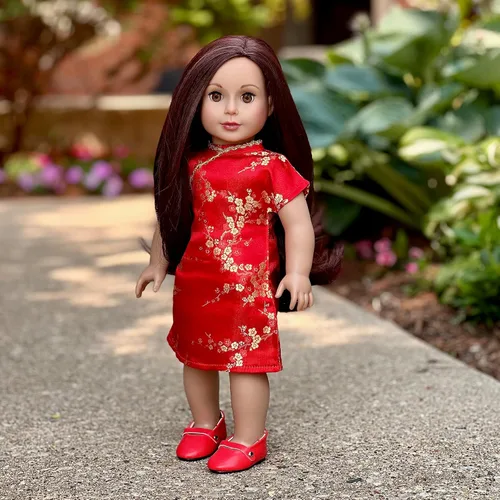 Miniatura 6 de Asian Beauty - Vestido tradicional asiático rojo y dorado con zapatos rojos, ropa para muñecas de 18 pulgadas (toll no incluido) Vestido