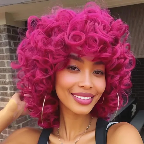 Miniatura 7 de Auburn - Pelucas rizadas para mujeres negras, peluca corta con flequillo, pelucas rizadas suaves y sueltas para mujeres, fibra sintética, cabello