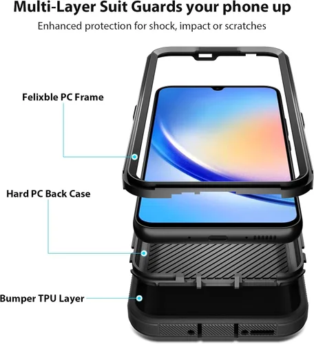 Miniatura 3 de Jiunai Funda para Samsung Galaxy A34, resistente, a prueba de golpes, de doble capa, protección de puerto, híbrida, resistente, para Samsung Galaxy