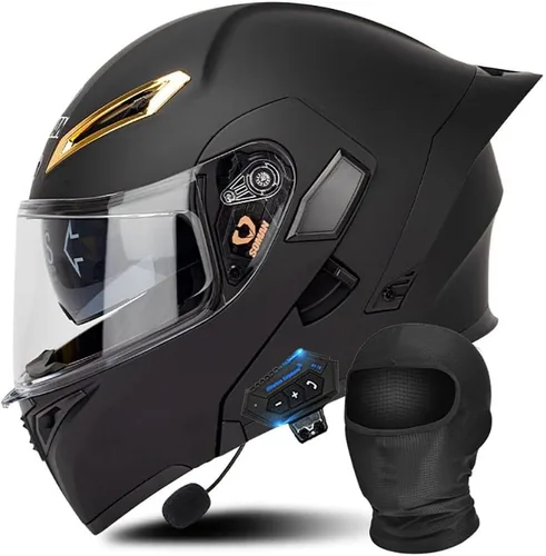 Miniatura 10 de Casco modular Bluetooth para motocicleta, aprobado por DOT/ECE, cascos delanteros abatibles, viseras antivaho duales, casco de cara completa, MP3