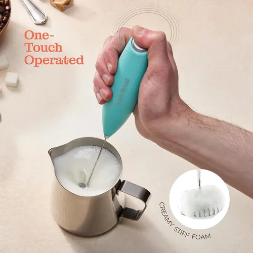 Miniatura 3 de Espumador de leche de mano potente, mini espumador de leche, mezclador de bebidas con batería (no incluida) de acero inoxidable con soporte