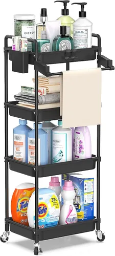 Miniatura 12 de SPACEKEEPER Carrito de almacenamiento rodante, carrito utilitario de 3 niveles, organización de cuarto de servicio, estantería móvil, organizador