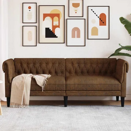 Miniatura 2 de vidaXL Sofá Chesterfield de 3 plazas, sofá tapizado con brazos enrollados, sofá Chesterfield, sofá para sala de estar, estilo moderno, tela marrón