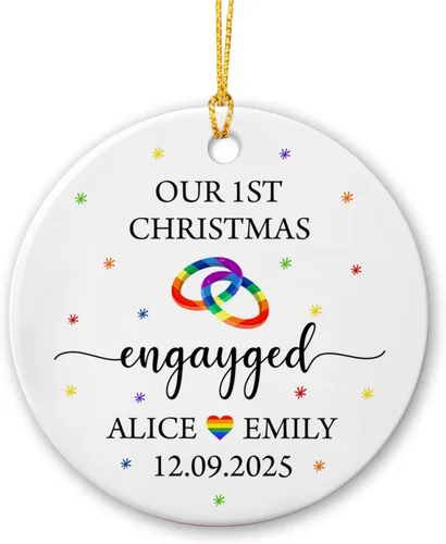 Miniatura 17 de All for Love - Adorno de cerámica LGBT arcoíris para Navidad 2025, adorno de Navidad personalizado para parejas, orgullo gay/lesbiano, adorno