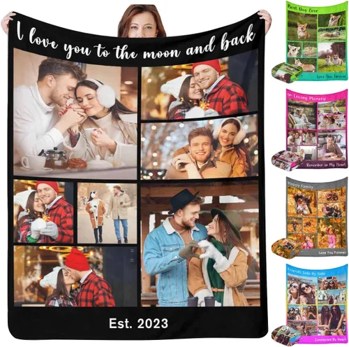Miniatura 11 de InterestPrint Manta personalizada con texto fotográfico, 9 fotos, Best Dog Ever - Manta personalizada de franela polar para cumpleaños familiar, se