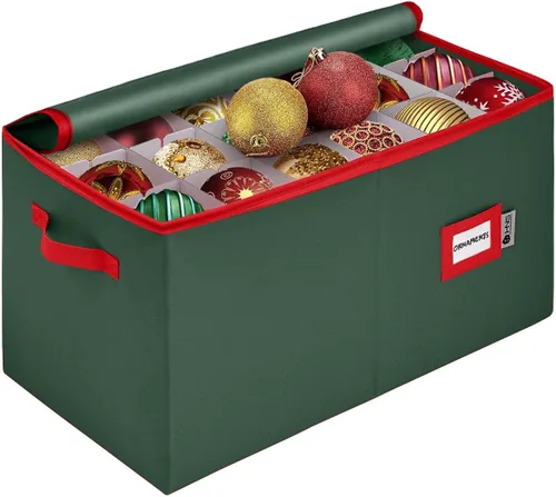 Miniatura 9 de Contenedor de almacenamiento para adornos de Navidad con divisores, almacena hasta 54 adornos, con cremallera, cómodo, ajustable, organizador grande