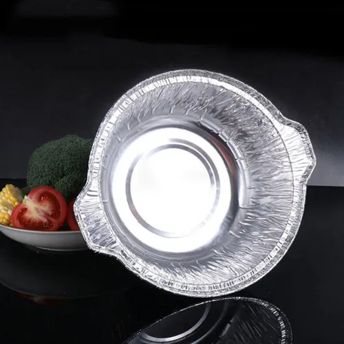 Miniatura 9 de Yardwe Sartenes redondos de papel de aluminio con tapas, 5 latas de aluminio desechables, contenedor de alimentos, moldes de papel de aluminio