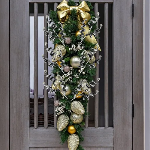 Miniatura 6 de Juego de 4 adornos para árbol de Navidad, picos rizados de color negro y blanco, campanas de lana, adornos para Halloween, hogar, oficina, fiesta