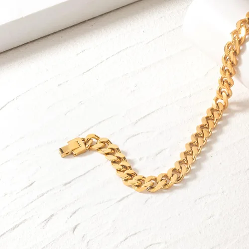 Miniatura 3 de Pulsera de eslabones cubanos de acero inoxidable de 0.315 pulgadas para hombresmujeresniños, platachapado en oro de 18 quilates, 789 pulgadas