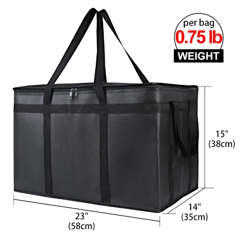 Miniatura 2 de Bolsa térmica, suave y aislada, bolsa de alimentos plegable para entrega de alimentos, portátil, color negro, paquete de 4, tamaño L