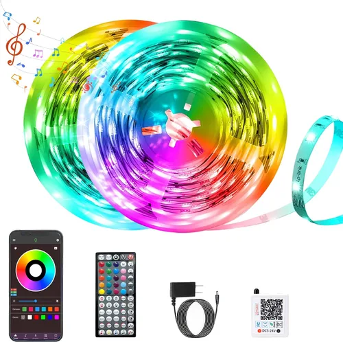 GANZQH Luces LED para dormitorio, 150 pies, sincronización de música, cambio de color, tira de luces LED con control remoto y aplicación, luces LED