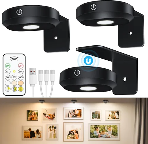 Miniatura 9 de WILLED Luces de Imagen para Pared, Luces de Marco Recargables con Batería Operadas de 1200mAh, Luces de Disco con Control Remoto, Iluminación