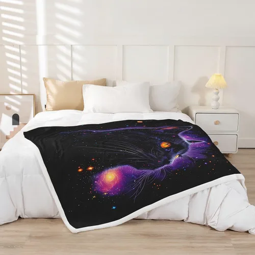 Miniatura 2 de Manfei Manta Kawaii con estampado de gato estrellado para niños y niñas, decoración de habitación de niños y niñas, manta negra Kawaii animal
