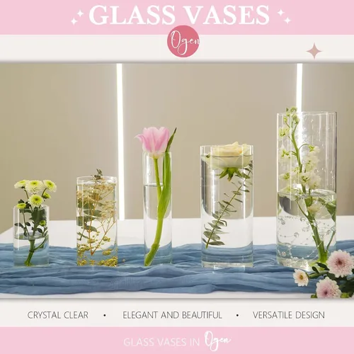 Miniatura 6 de 5 piezas de jarrones de vidrio Cilindro Jarrones para centros de mesa Pequeños jarrones de flores de vidrio transparentes Jarrones para decoración