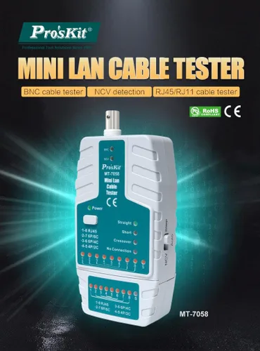 Miniatura 2 de Pro'sKit Tool Solutions MT-7058 Mini Probador de cables LAN RJ45, RJ-11/RJ-12, comprobador de cable BNC, detector de voltaje, compacto y ligero