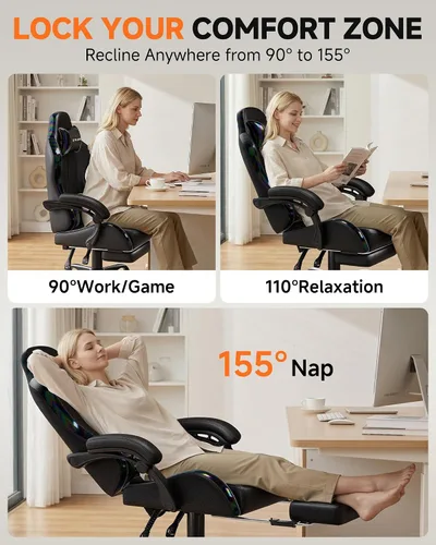 Miniatura 5 de GTPLAYER - Silla de juegos con reposapiés, silla de juegos de computadora para adultos, silla de jugadores de altura ajustable con reclinación