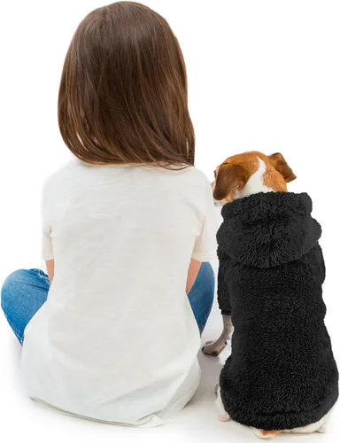 Miniatura 6 de Suéteres de vellón y sherpa para perros pequeños, mullidos, suaves, de doble cara, afelpados, con capucha, negro, XS