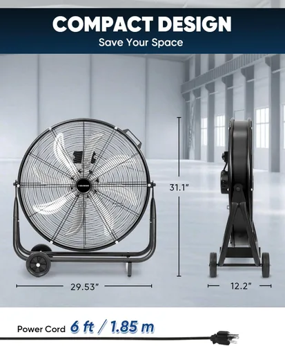 Miniatura 8 de KEN BROWN TurboSweep - Ventilador industrial de 24 pulgadas, ventilador de tambor de alta velocidad de 8 aspas, 9500 CFM, 3 velocidades resistentes