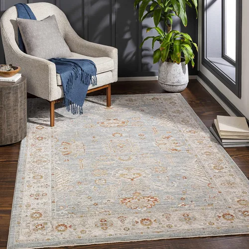 Hauteloom Camrose - Alfombra tradicional para sala de estar, dormitorio, alfombra oriental persa bohemia, bohemia neutra, azul, gris, rojo, naranja,