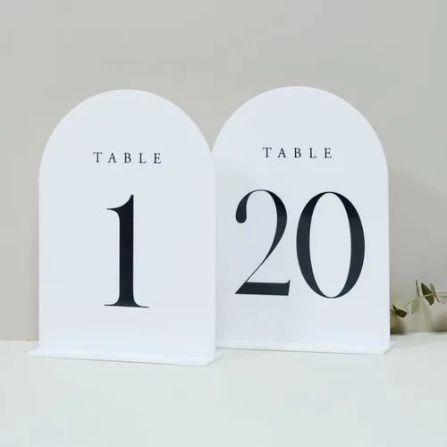 Miniatura 20 de Números de mesa de arco esmerilado para recepción de boda, paquete de 10 piezas de 5x7" Signos acrílicos de arco esmerilado con soporte, números