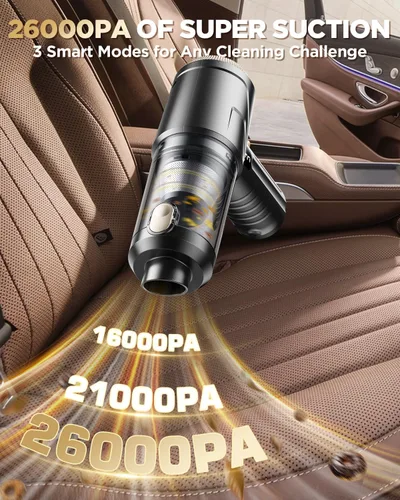 Miniatura 2 de Aspiradora de mano de succión de 26000 Pa con motor sin escobillas, mini aspiradora portátil 4 en 1 con 3 modos de succión, aspiradora inalámbrica