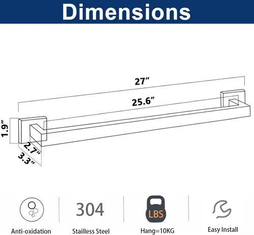 Miniatura 2 de NearMoon - Barra de toallas, accesorios de baño de acero inoxidable premium cuadrado de espesor para toalla de ducha para baño, soporte de toalla