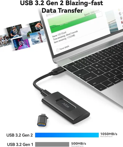 Miniatura 2 de Aiibe SSD externo de 2 TB USB C SSD portátil USB 3.2 Gen 2, hasta 1050 MB/s, disco duro externo de 2 TB Unidad de estado sólido externa para iPhone
