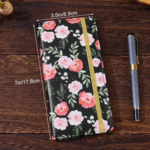 Miniatura 4 de Funda para chequera personal, cartera RFID con soporte para bolígrafo y divisor de plástico transparente integrado para cheques duplicados, Flor