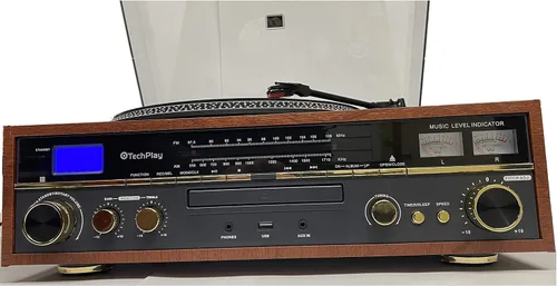 Miniatura 4 de TechPlay Commander, tocadiscos de 3 velocidades con control de tono, reproductor de CD, amplificador con medidor VU, Bluetooth y grabación USB