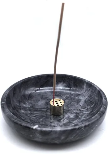Miniatura 3 de Quemador de incienso de mármol natural, soporte de incienso para palo y reflujo, hecho a mano, ideal para fumar incienso, quemar incienso y Negro