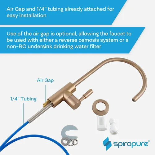 Miniatura 6 de SpiroPure Grifo RO de aire sin plomo certificado NSF, oro cepillado/bronce/latón, grifo de filtro de agua de reemplazo de ósmosis inversa, grifo
