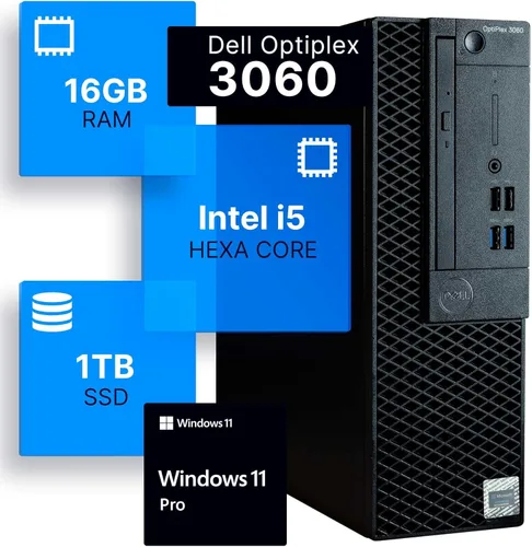 Dell Optiplex 3060 Computadora de escritorio | Intel i5-8500 (3.2) | 16 GB DDR4 RAM | 1 TB SSD de estado sólido | Windows 11 Professional | PC para