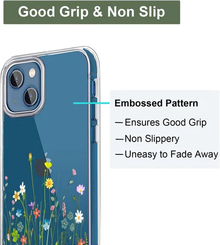 Miniatura 4 de Unov - Funda compatible con iPhone 13, funda transparente con diseño, patrón floral grabado en relieve, protector delgado y suave de TPU, 6.1 Flower