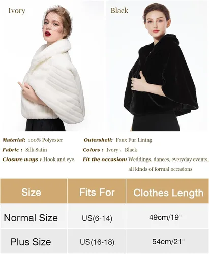 Miniatura 5 de BEAUTELICATE Chal de piel sintética para mujer, abrigo de piel suave para eventos de boda de invierno