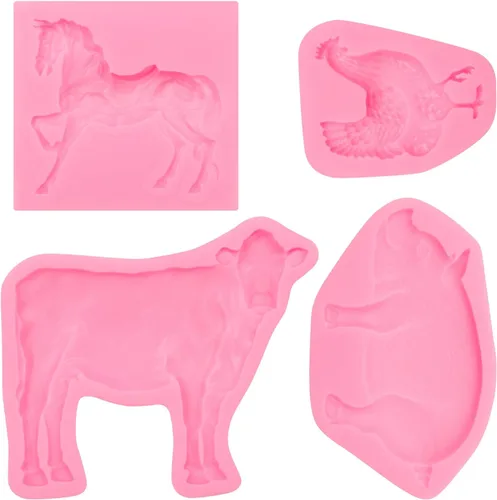Miniatura 9 de Molde de silicona para ganado, moldes de chocolate de cerdo de gallo de granja, molde para hornear fondant de caballo para decoración de pasteles
