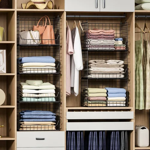Miniatura 8 de Jakyitvi Organizador apilable de armario de 4 niveles de altura extra, contenedores de almacenamiento plegables para suéteres, jeans y ropa