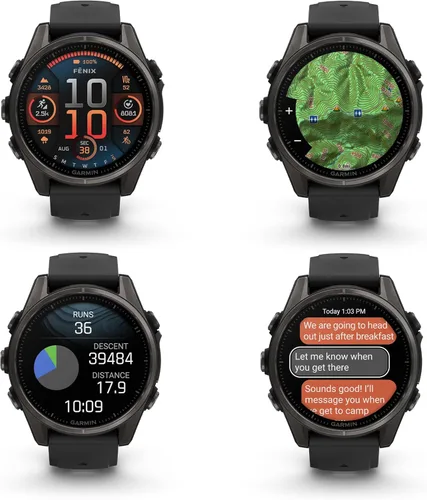 Miniatura 3 de Garmin Fenix 8 AMOLED Sapphire Premium Multisport GPS Smartwatch Gris Carbono DLC Titanio con Banda de Silicona Gris Negro Gris, Linterna LED