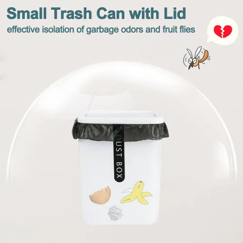 Miniatura 4 de 2 mini basureros con tapa, mini papelera de plástico con 5 rollos de bolsas de basura, pequeño cubo de basura de escritorio para cocina, baño