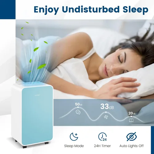 Miniatura 8 de COSTWAY Deshumidificador de 2500 pies cuadrados para sótano, 32 pintas, deshumidificador silencioso portátil para dormitorio, baño, con modo de Azul