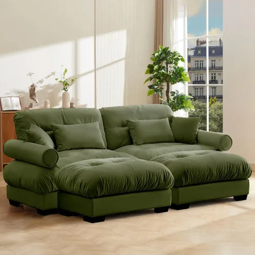 Miniatura 84 de Reposapiés Otomano Tapizado de Terciopelo con Cojín para Sofá Seccional Sofá 300 libras para Sala de Estar (Beige)