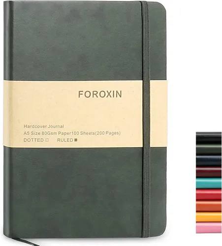 Cuaderno de diario (A5, verde oscuro), 192 páginas, tamaño mediano de 5.7 x 8.3 pulgadas, papel grueso de 2.82 oz/m², tapa dura