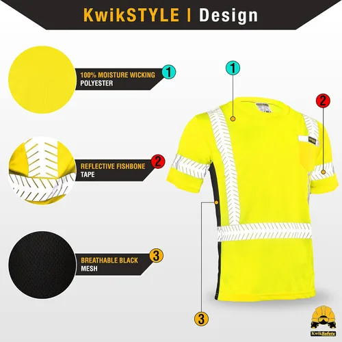 Miniatura 3 de KwikSafety - Charlotte, NC - Camisa de seguridad de manga corta para hombre renacentista [cinta reflectante de espina de pescado] Clase 2 ANSI OSHA
