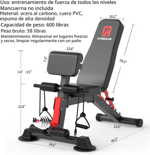 Miniatura 6 de K KiNGKANG Adjustable Weight Bench,1050 lbs Foldable Workout Bench with 8 Back Positions, Incline Decline Flat Exercise Bench for Home Gym Full Body