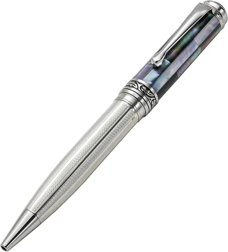 Miniatura 2 de Xezo Bolígrafo Maestro, punta media. Plata de ley 925 maciza y nácar negro con chapado en platino puro. Hecho a mano, edición limitada, serializado.